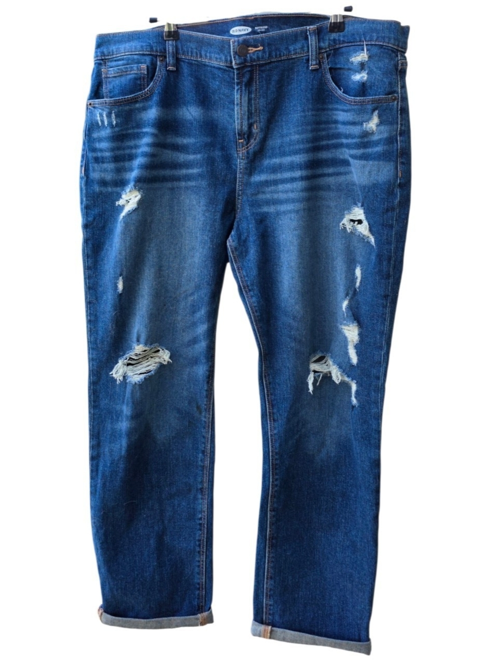 Old Navy Mid-Rise Boyfriend Jeans Womens 14 Distressed Ripped Cuffed Denim